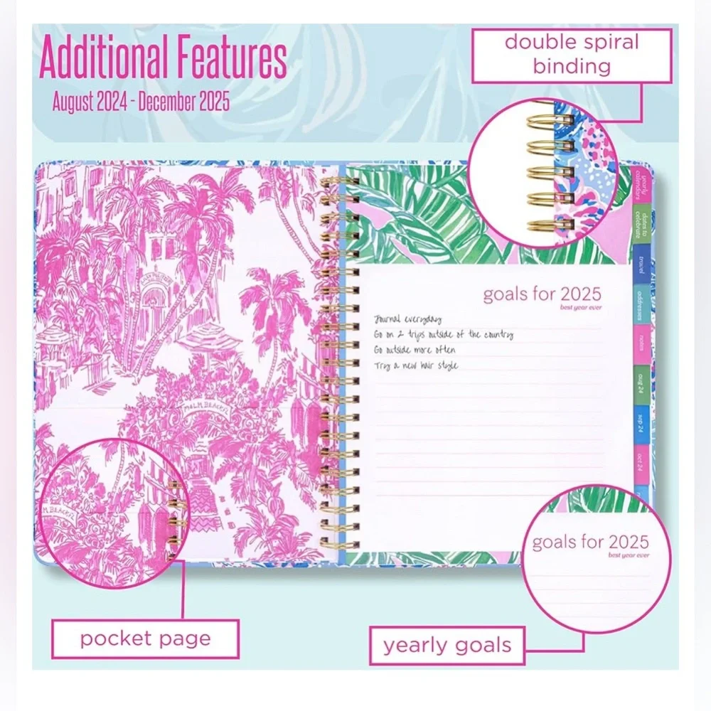 Lilly Pulitzer Daily Planner Dated August 2024 - December 2025, A Lil Nauti